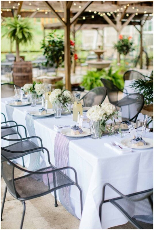 table set with blueberry place settings