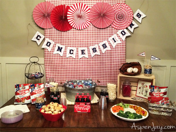 baseball themed baby shower concessions table
