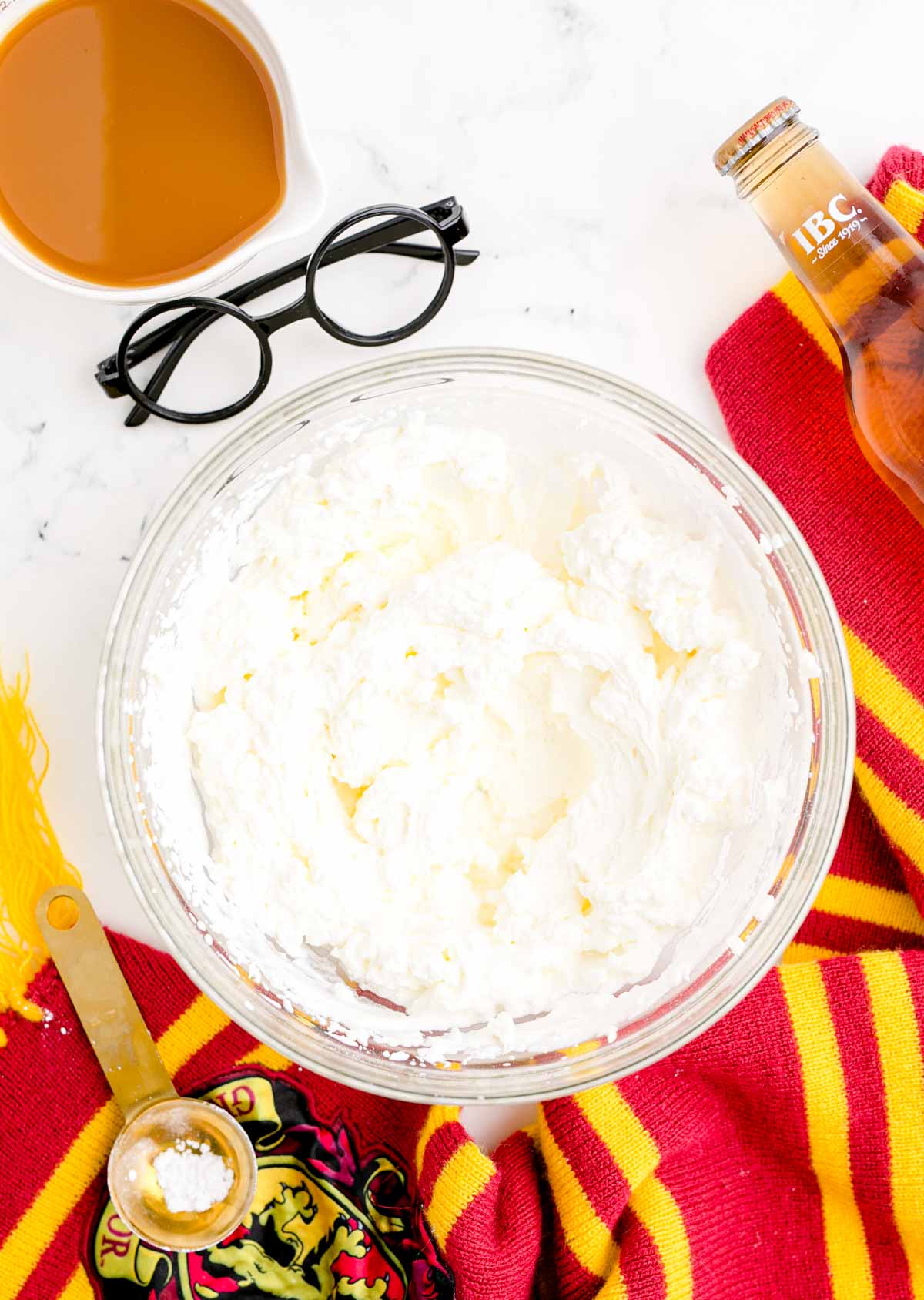 glass bowl with creamy whipped topping