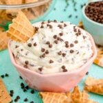 pink bowl with cannoli dip