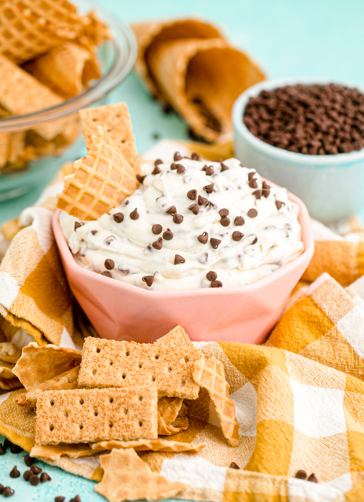 cannoli dip with graham crackers dipped in it