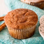 coffee cake muffin on a blue napkin