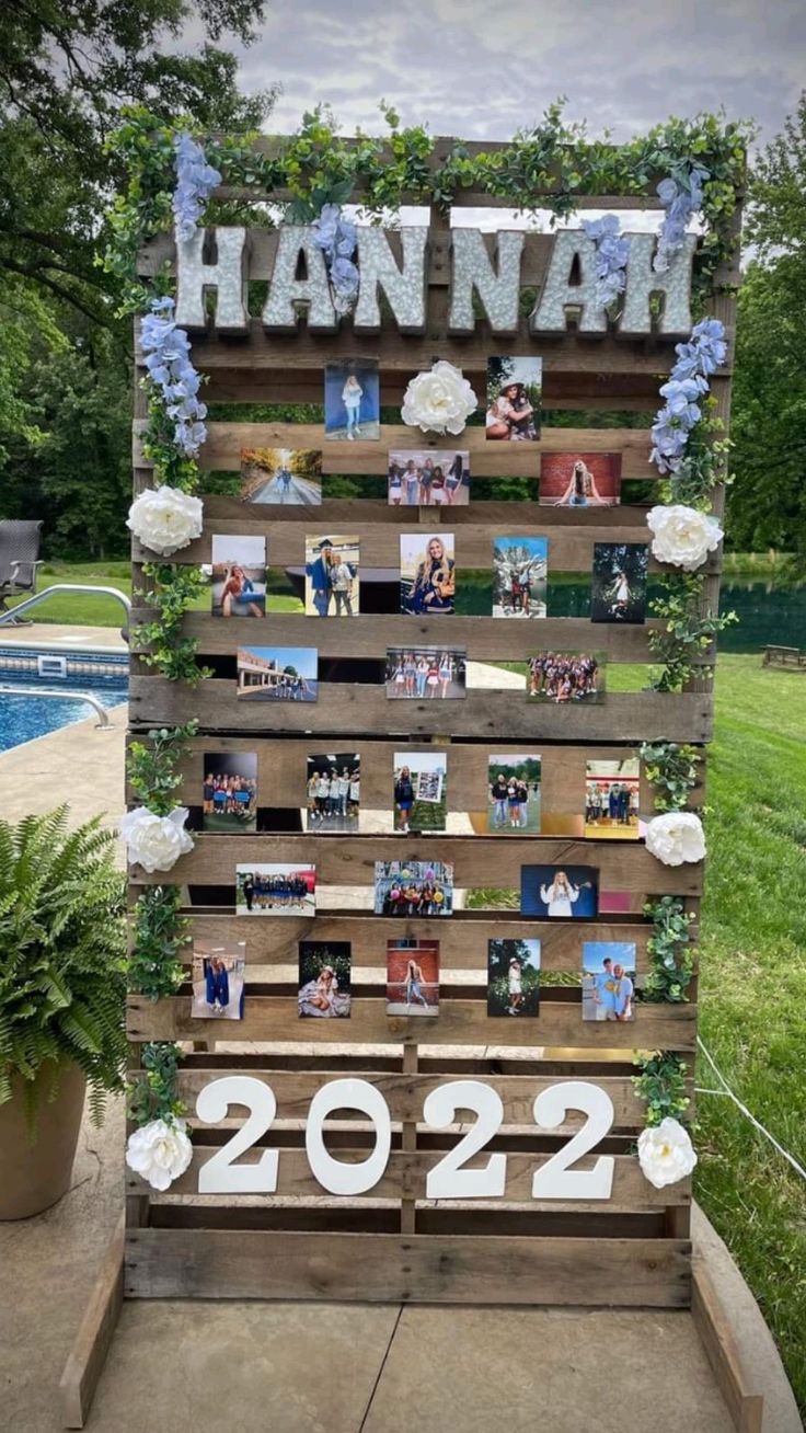 pallet with photos on it for graduation
