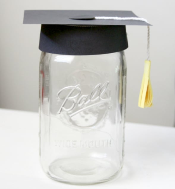 mason jar turned into a graduation cap