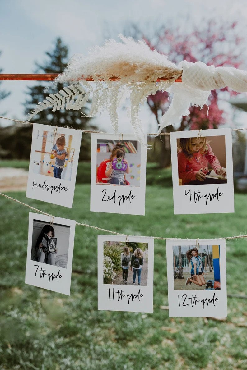 polaroid photos hanging on a string