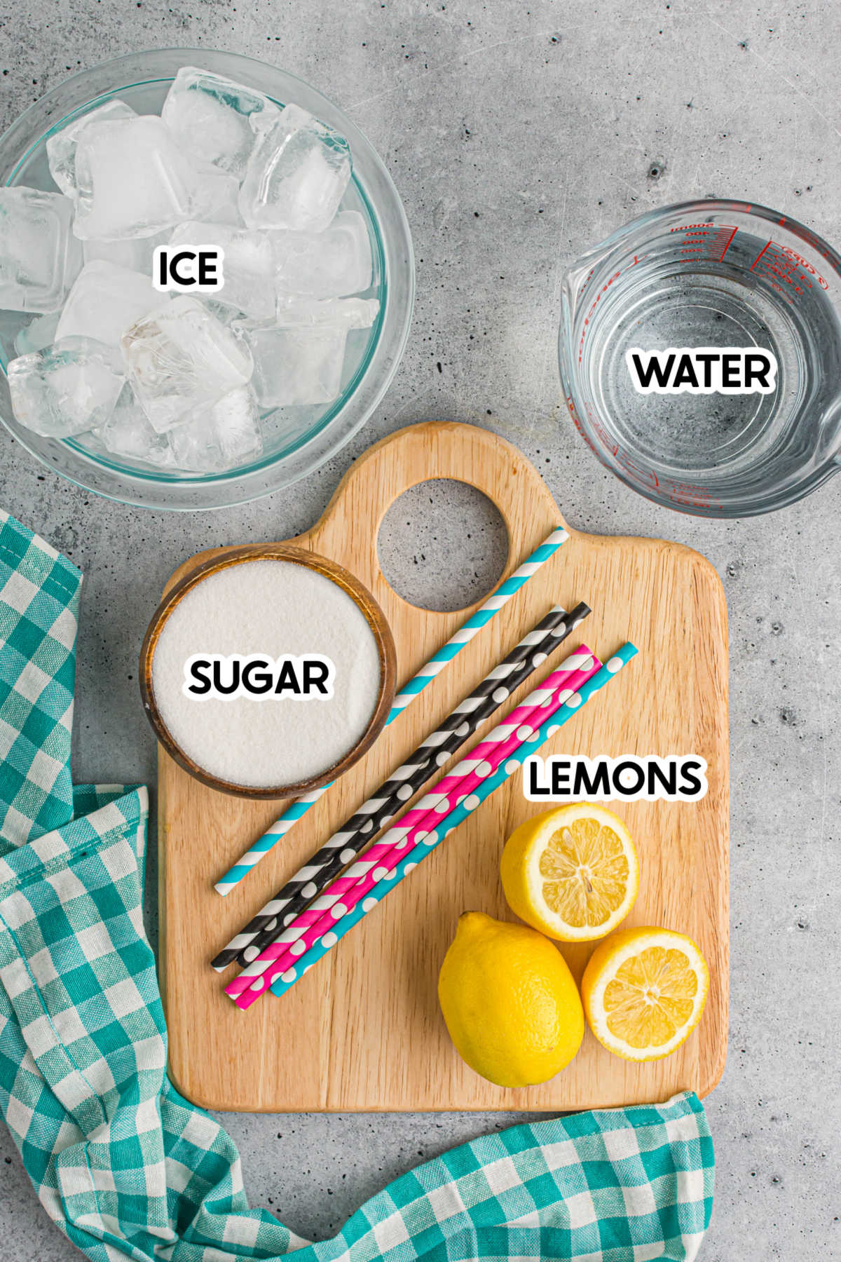 ingredients in homemade lemonade with labels