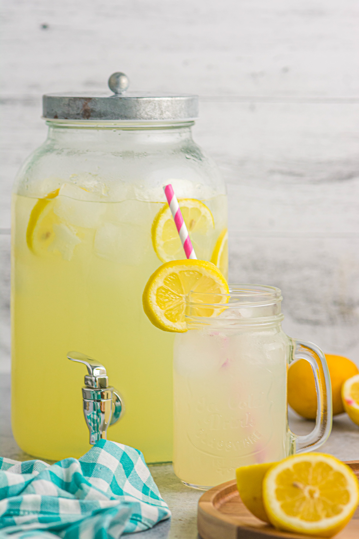 glass and pitcher of homemade lemonade