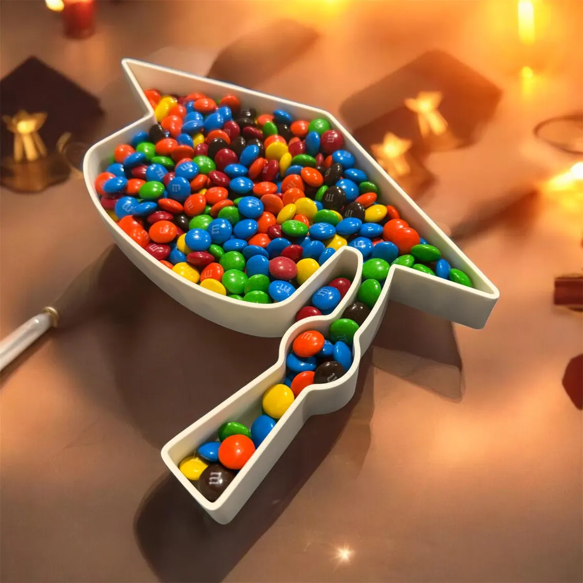 graduation candy dish with M&Ms