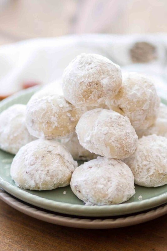 plate full of Mexican wedding cookies