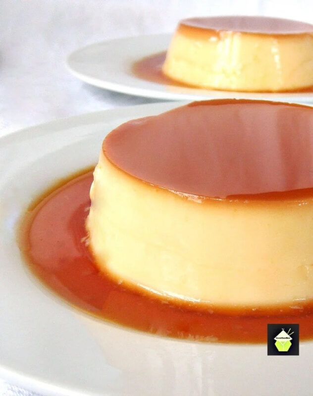 Mexican caramel flan on a white plate