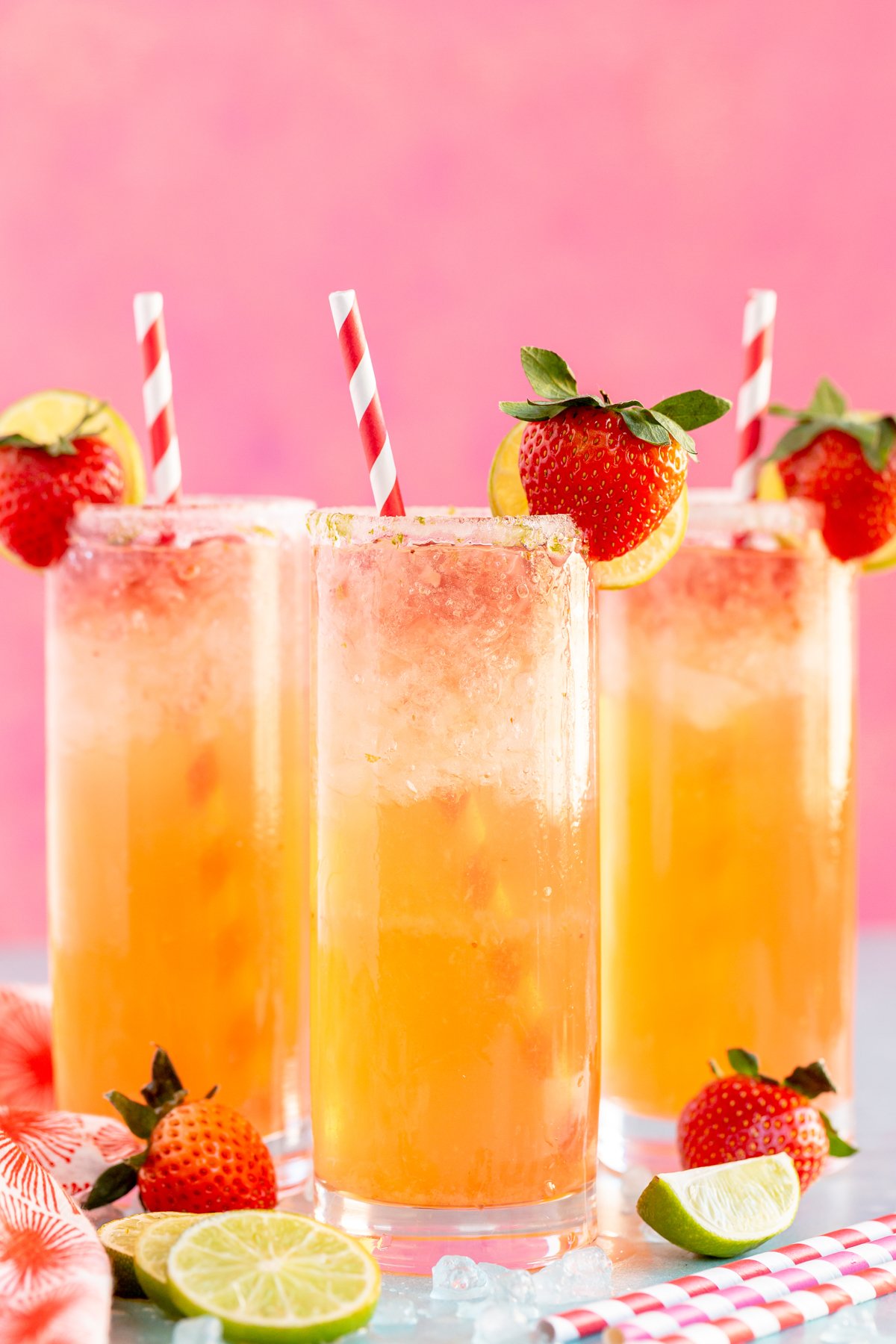 Three glasses with citrus strawberry mocktail