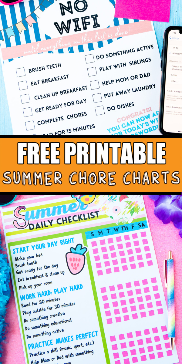 Summer Chore Chart for Kids - 6 Free Printable Versions