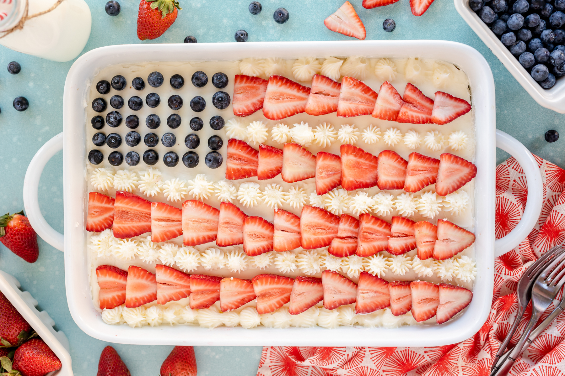 American flag cake made with fruit