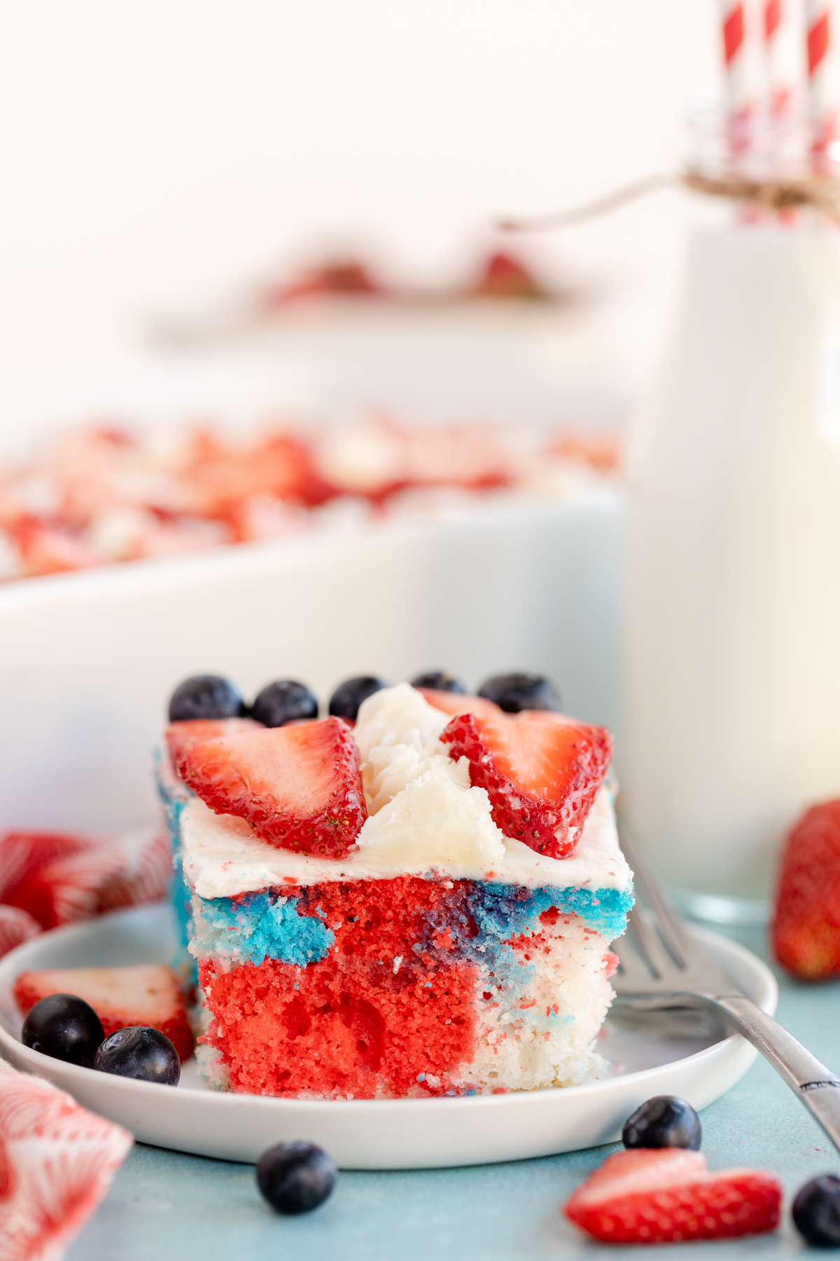 slice of flag cake on a white plate