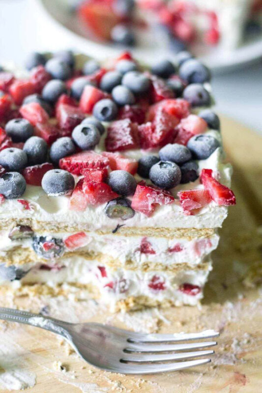 4th of July icebox cake with a fork