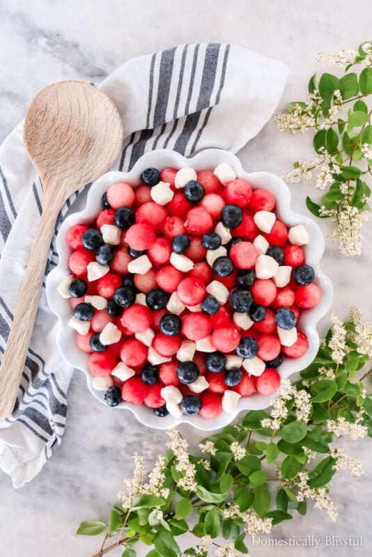 white bowl with fruit salad