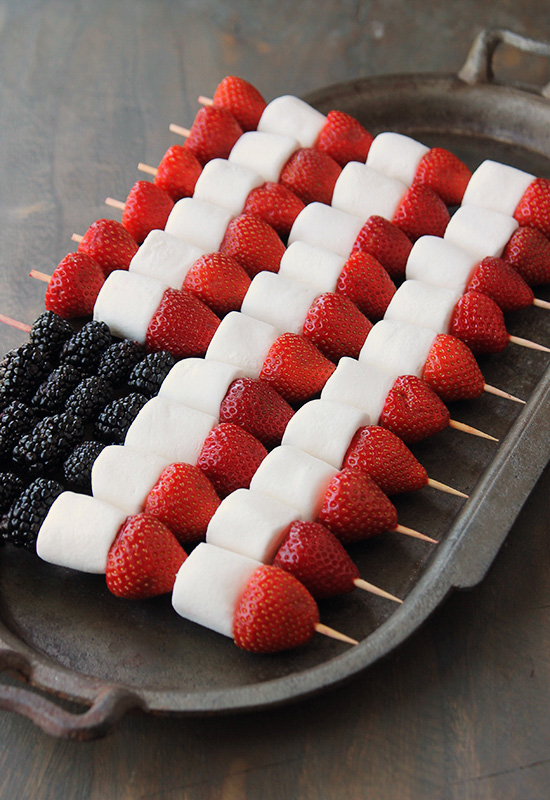 flag made out of fruit skewers and marshmallows