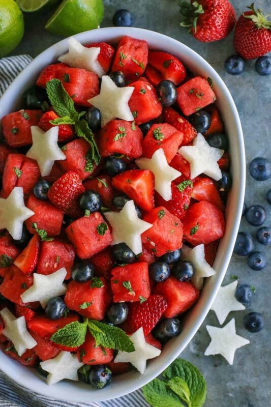 bowl with watermelon blueberry salad