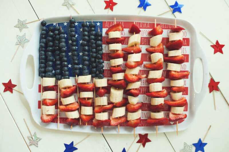flag made out of fruit skewers