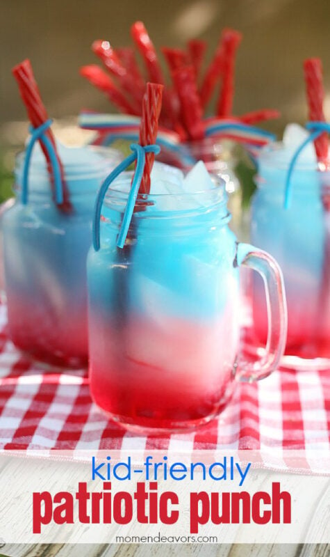 mason jar filled with red white and blue punch