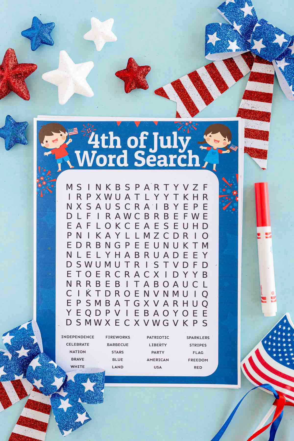 blue 4th of July word search