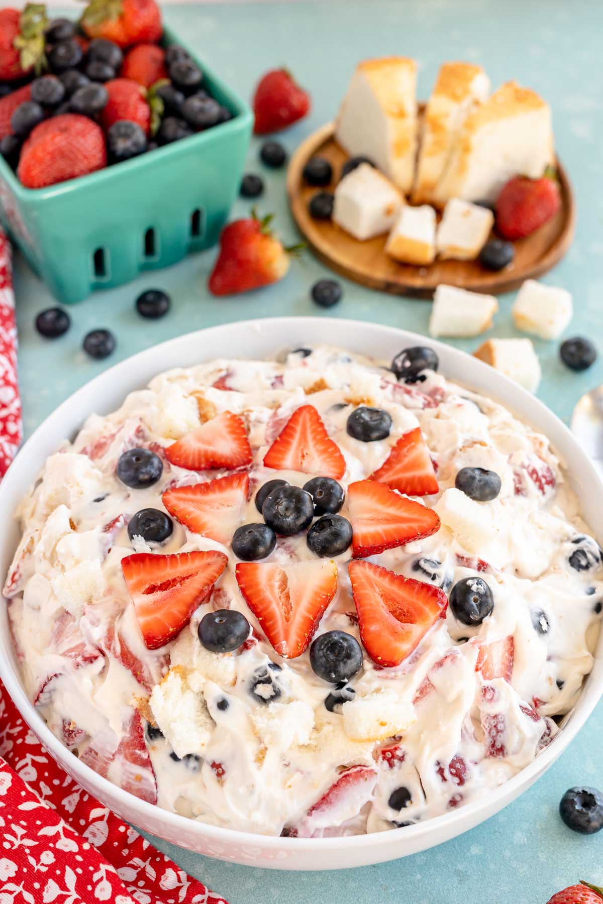 berry cheesecake fluff in a bowl