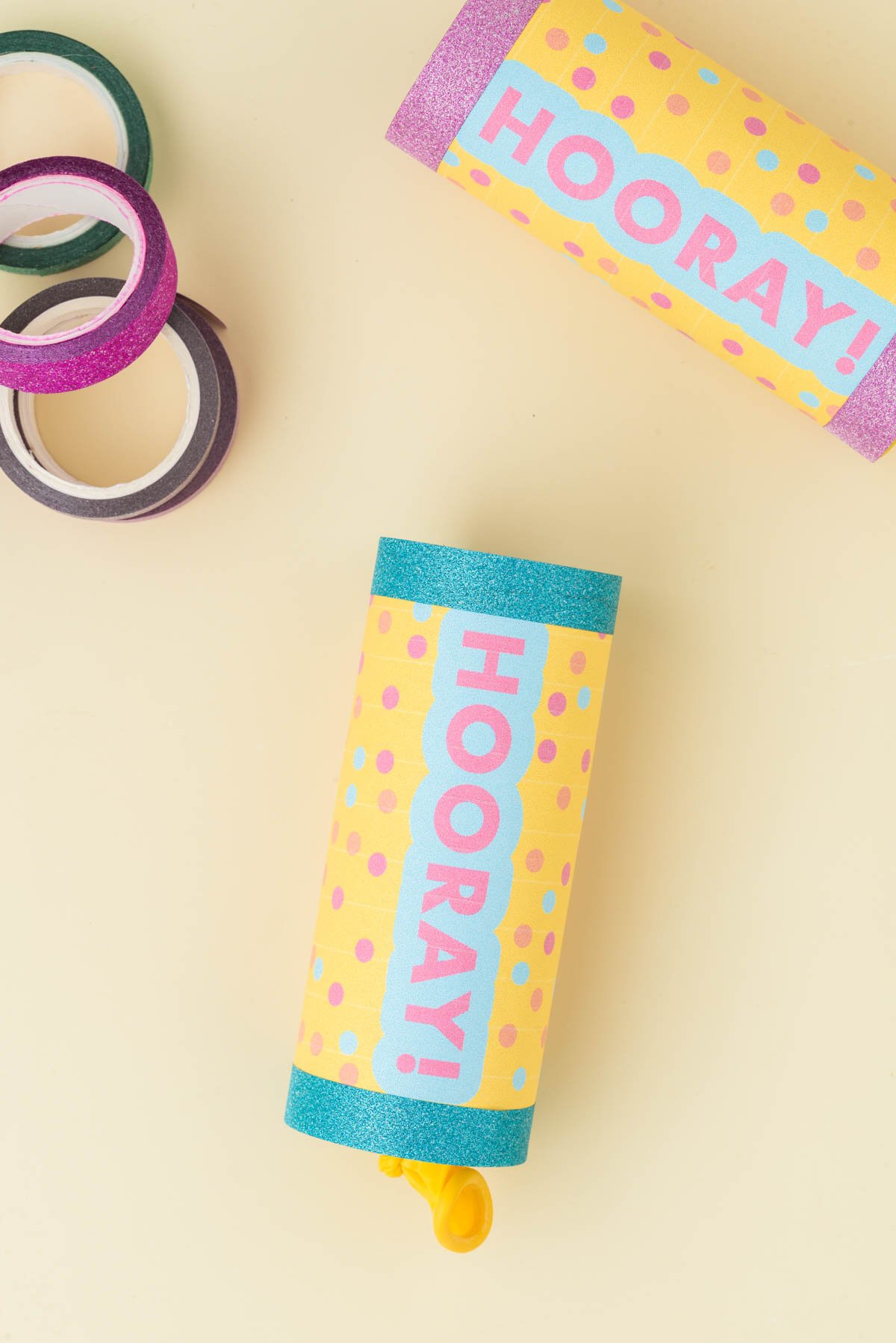 DIY confetti popper with blue washi tape