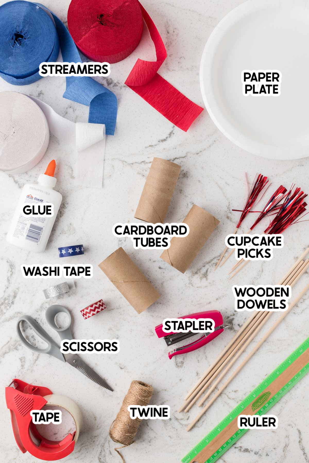 supplies to make a firework craft with labels