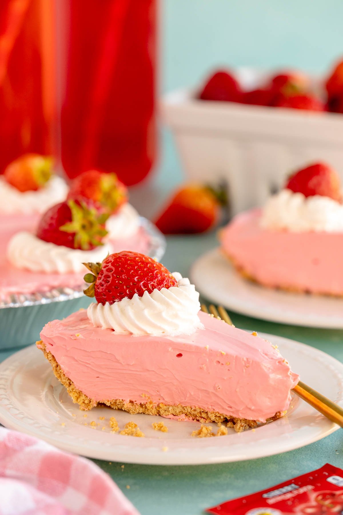 slice of strawberry kool aid pie