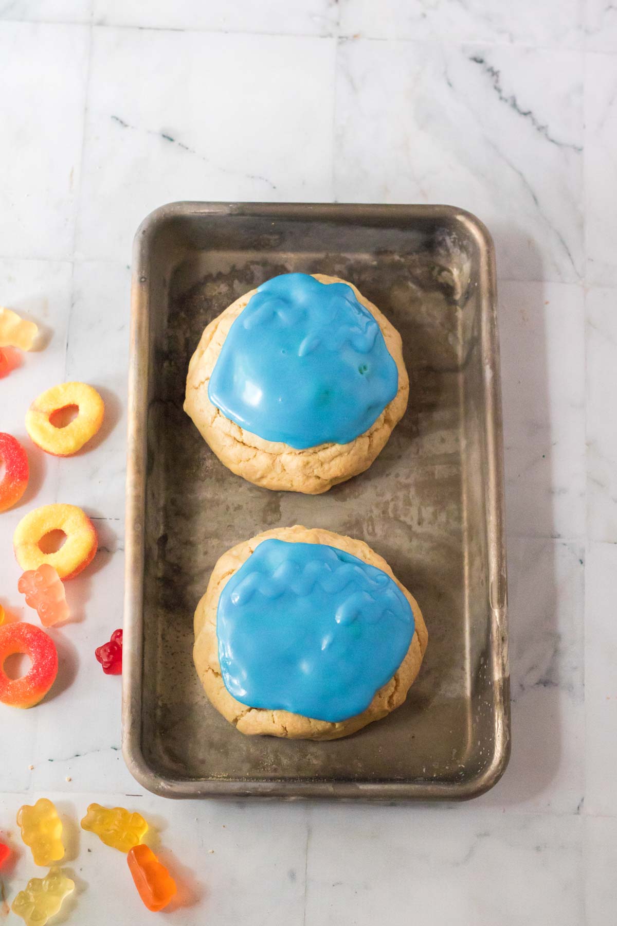 pool party cookies with blue icing