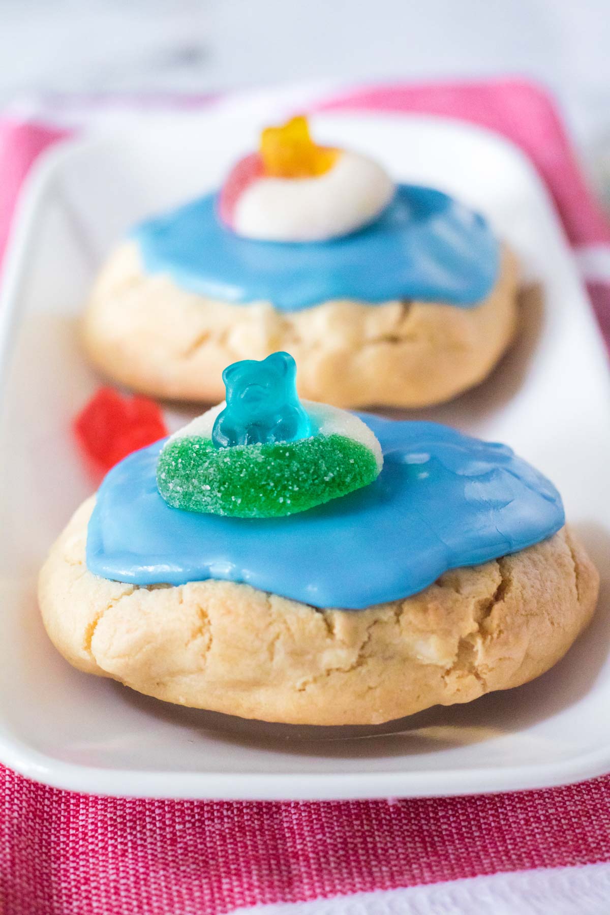 pool party cookie on a white plate