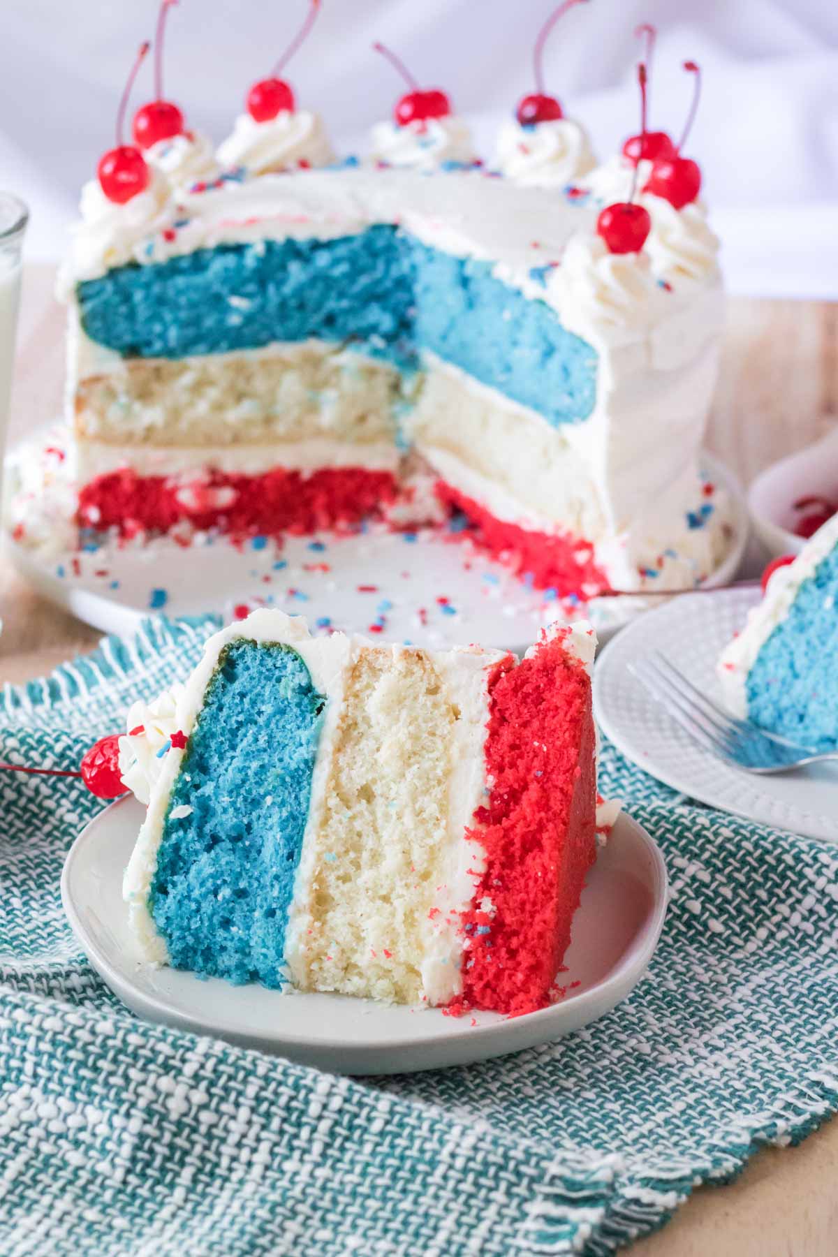 slice of red white and blue cake