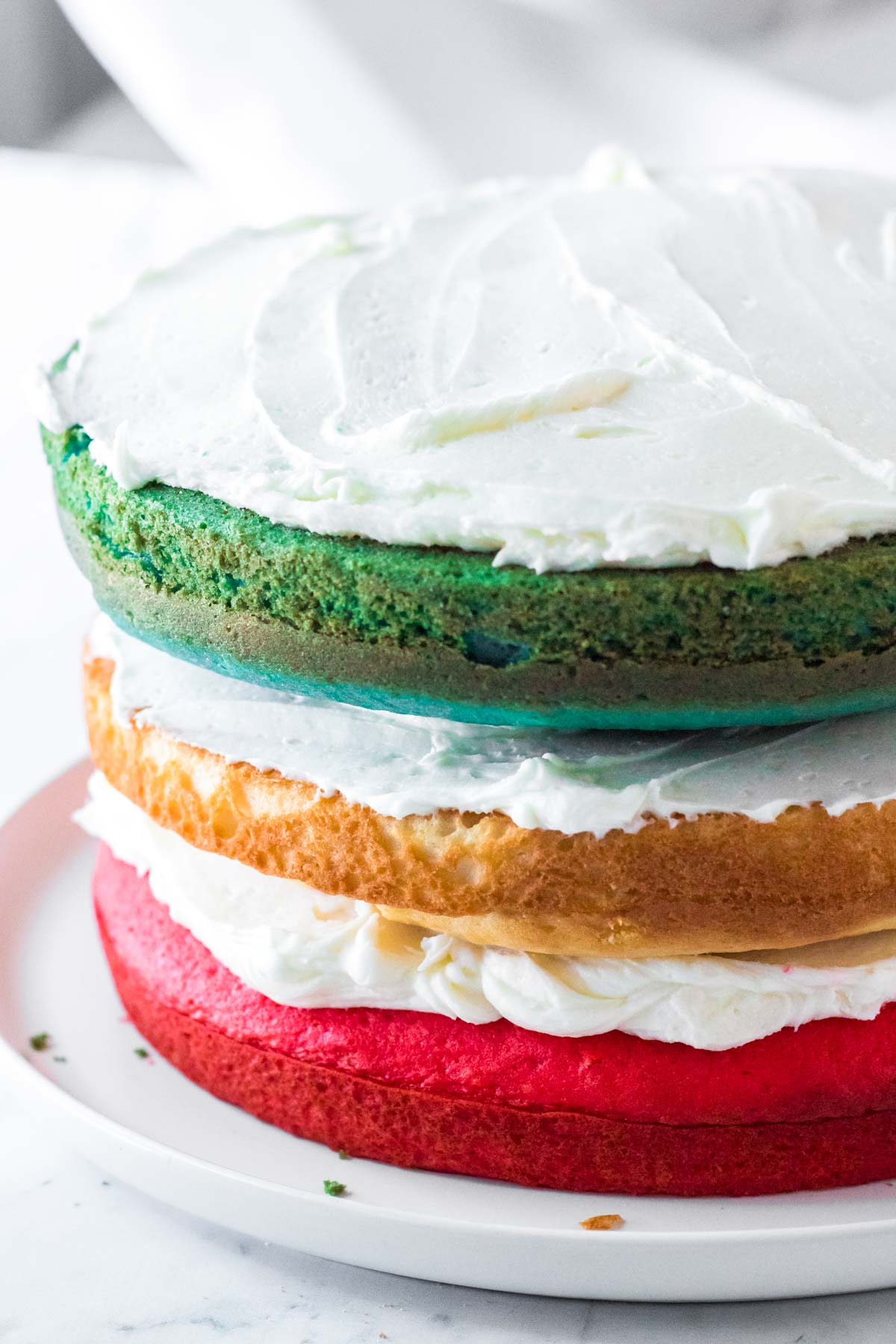 red white and blue cakes stacked on top of each other