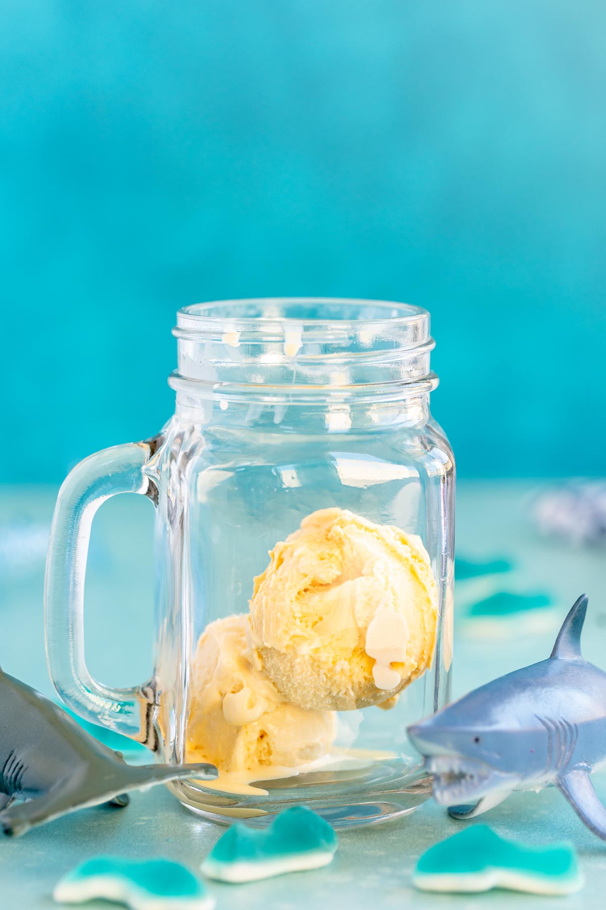 scoop of vanilla ice cream in a mason jar