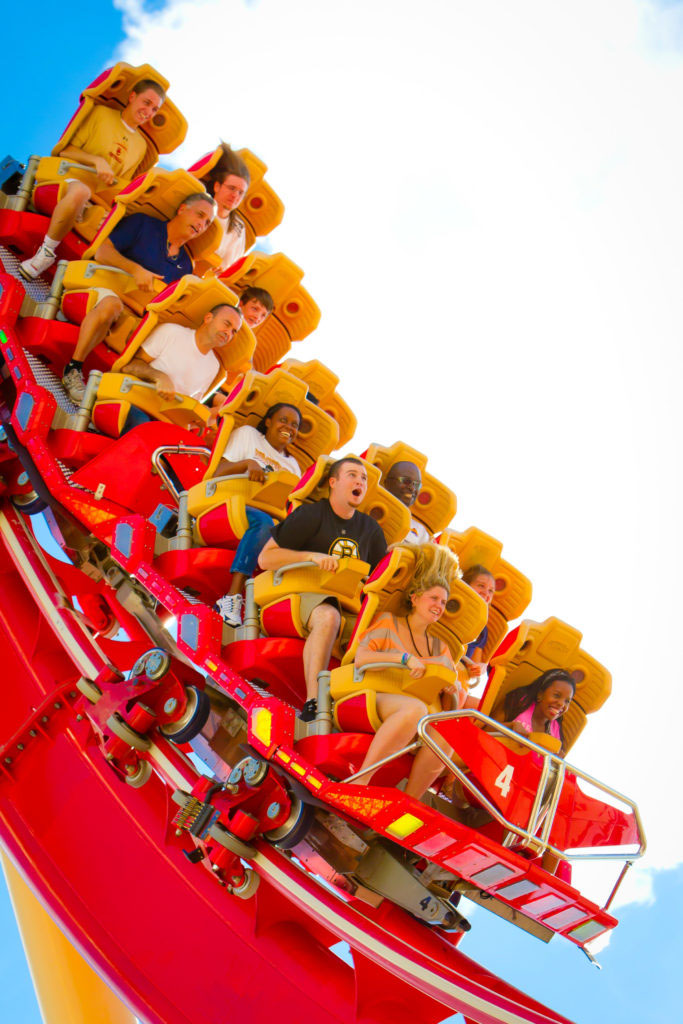 passengers on the Rip Ride Rockit coaster