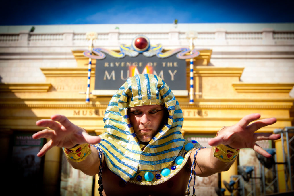 man dressed as a mummy out of revenge of the mummy ride