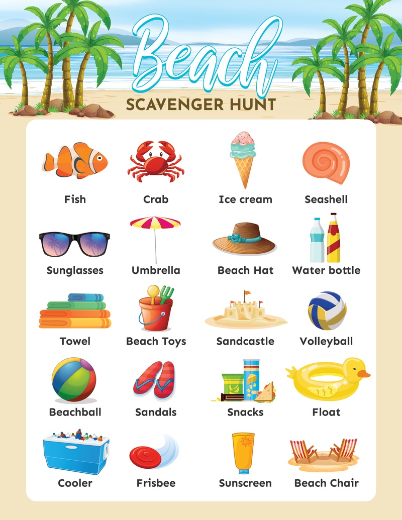 beach scavenger hunt with images