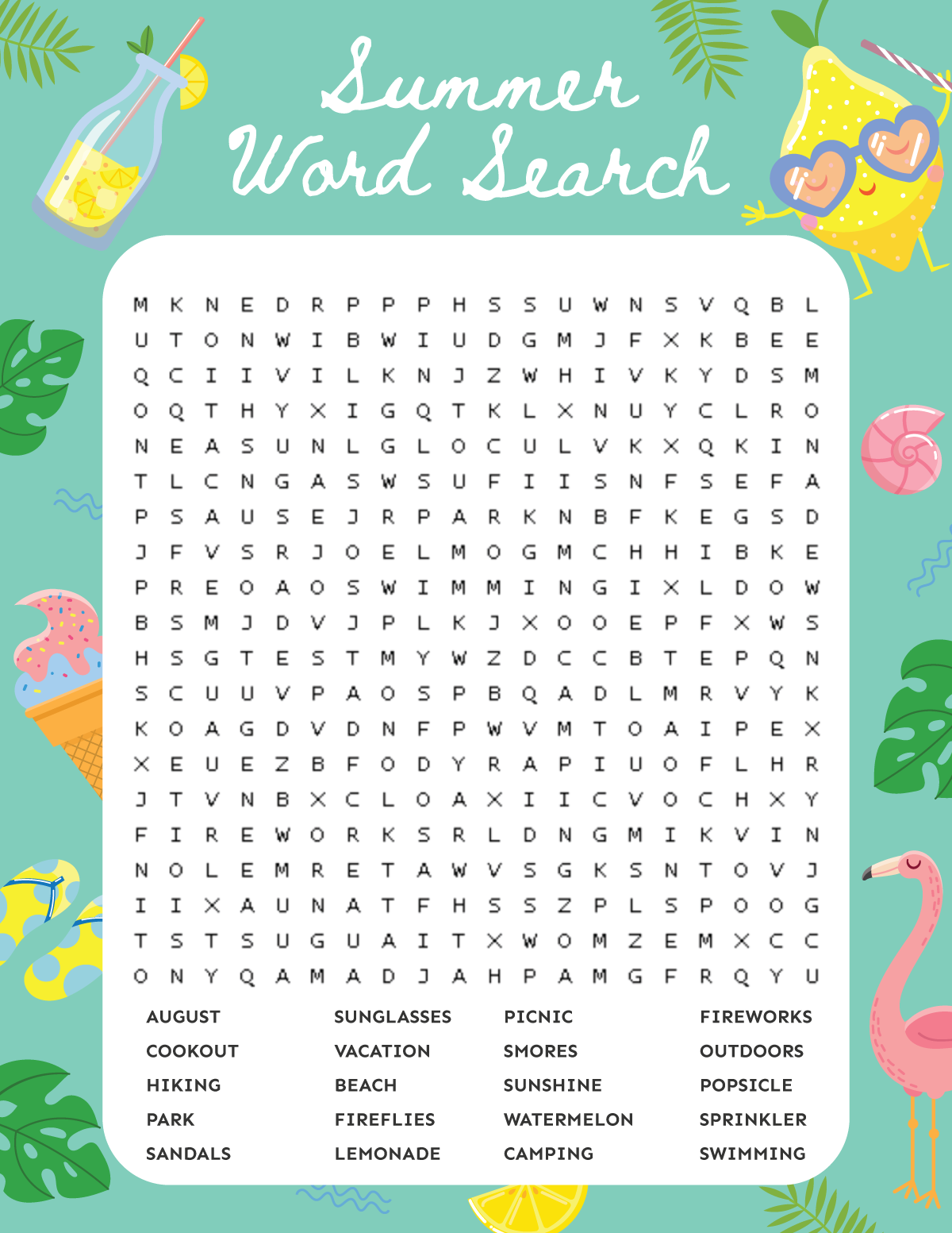 summer word search