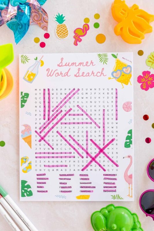 summer word search with words higlighted