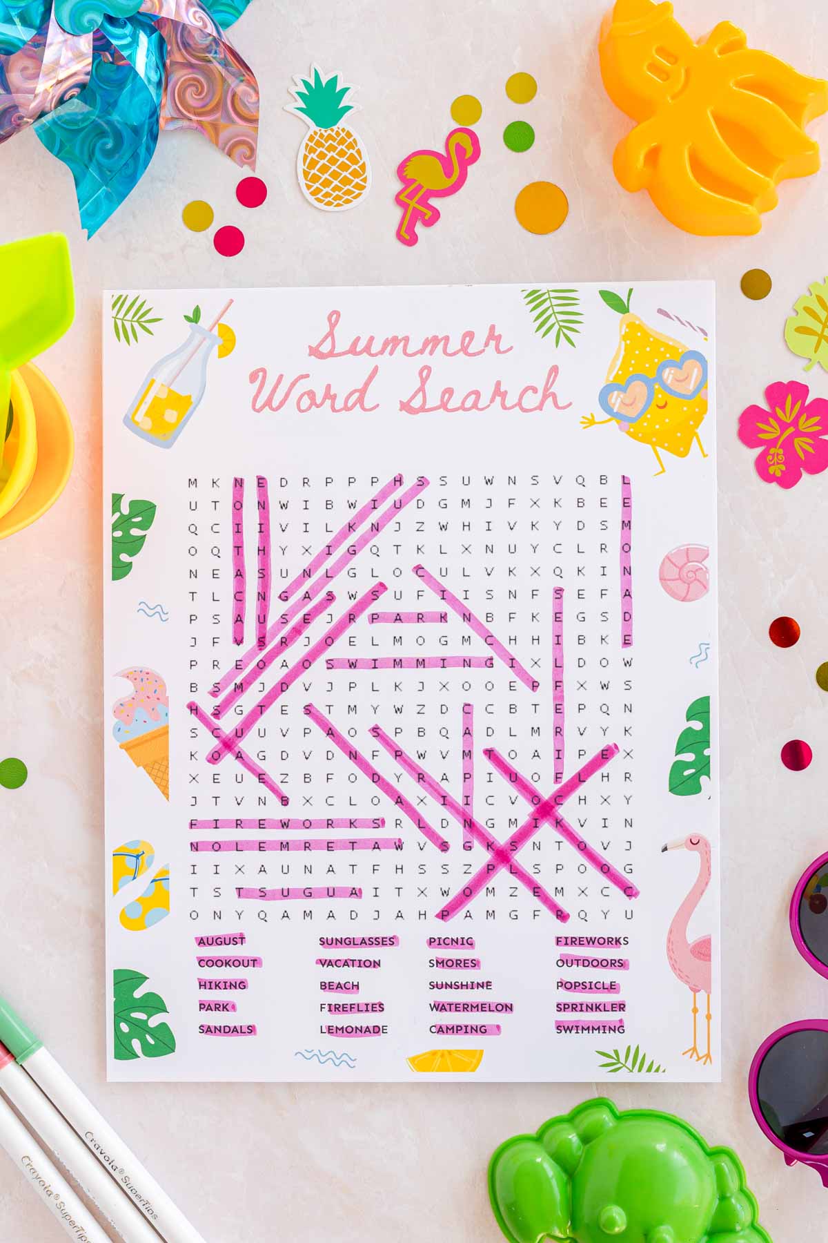 summer word search with words higlighted