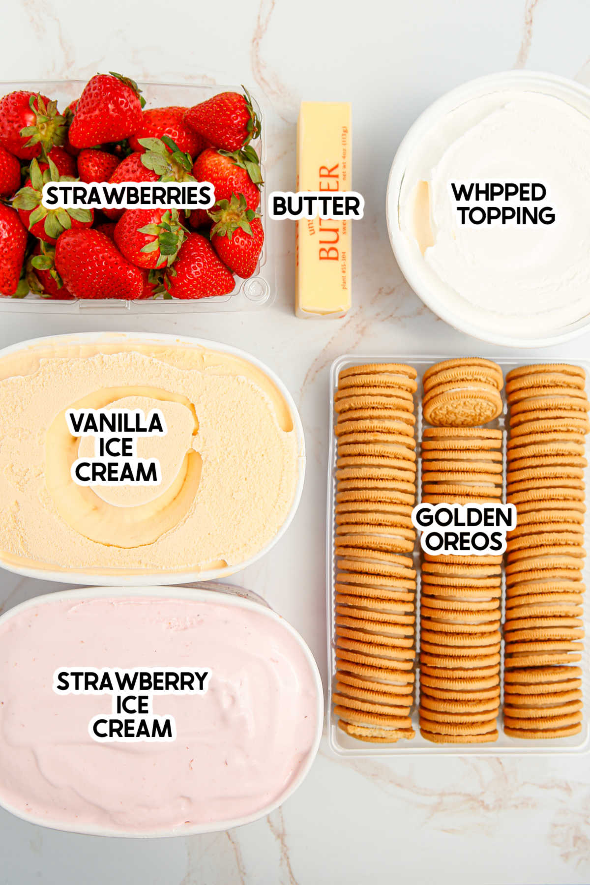 ingredients to make strawberry ice cream cake