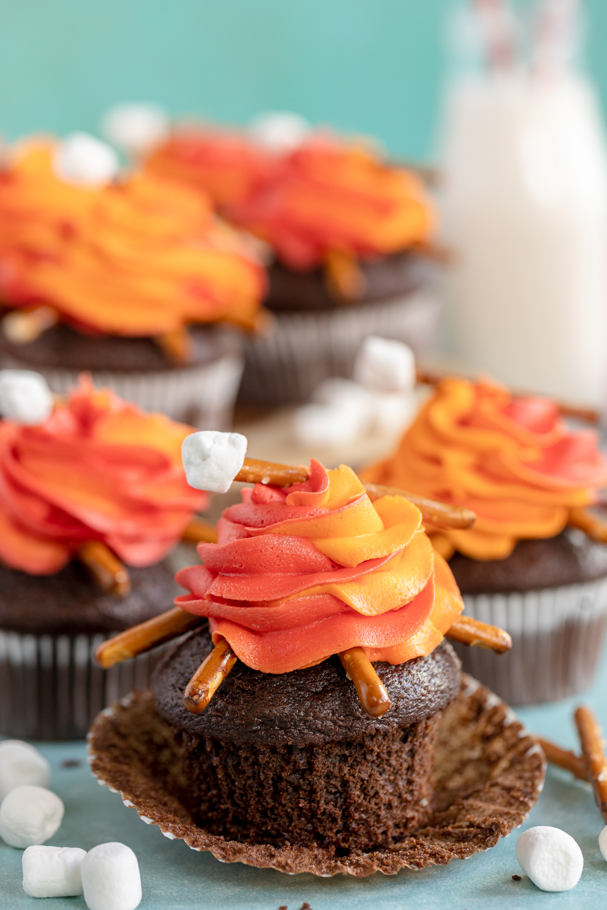 unwrapped chocolate campfire cupcakes