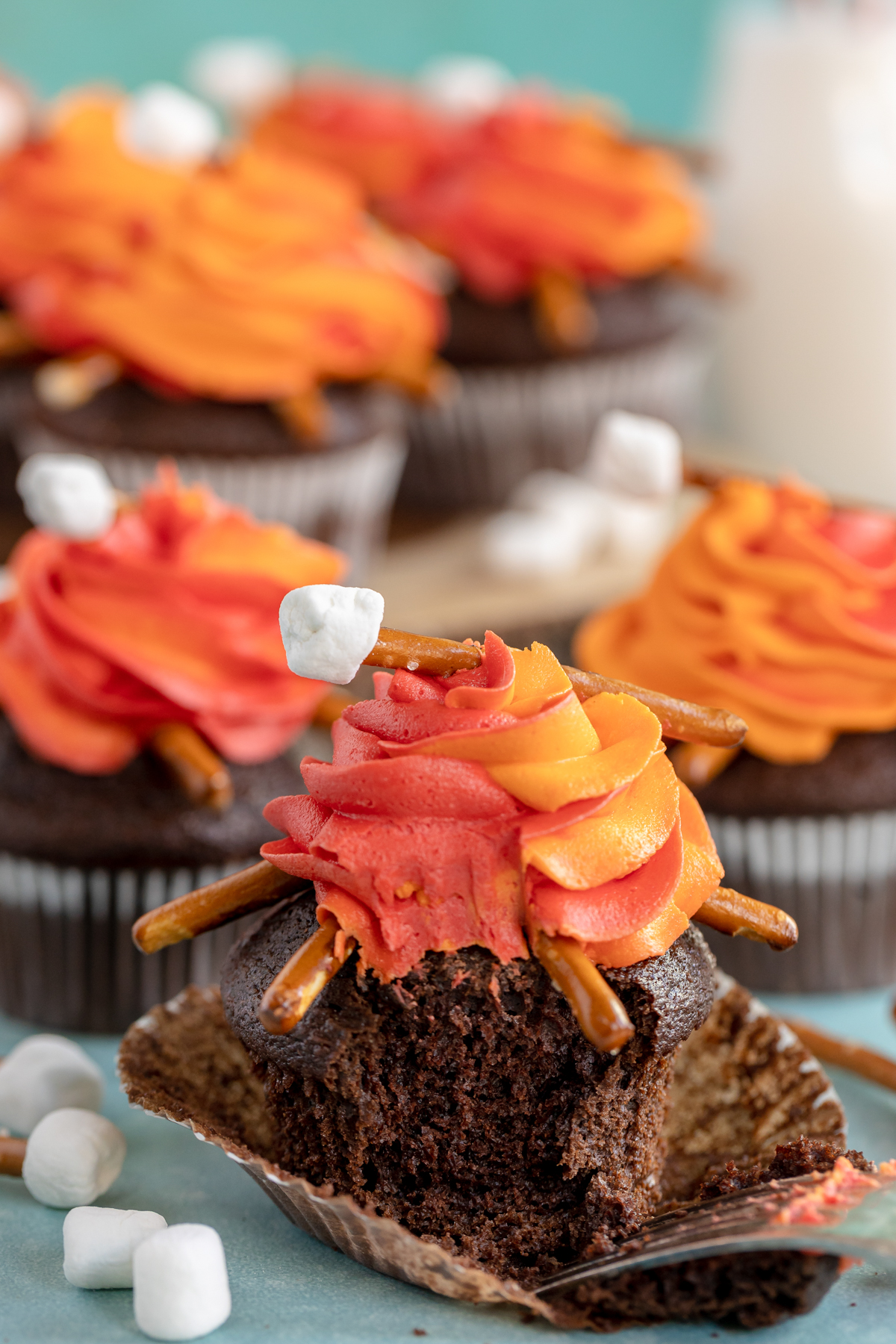 campfire cupcakes with a bite out of it