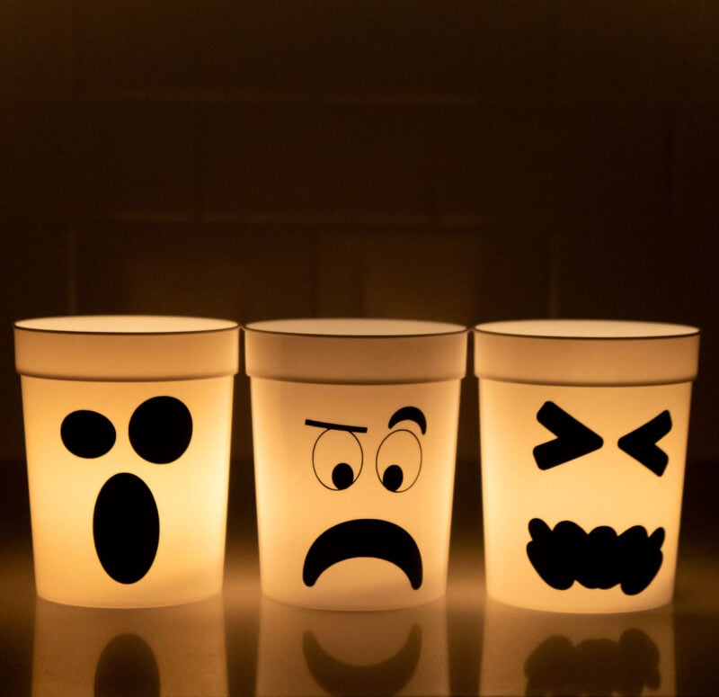 three light up ghost luminaries