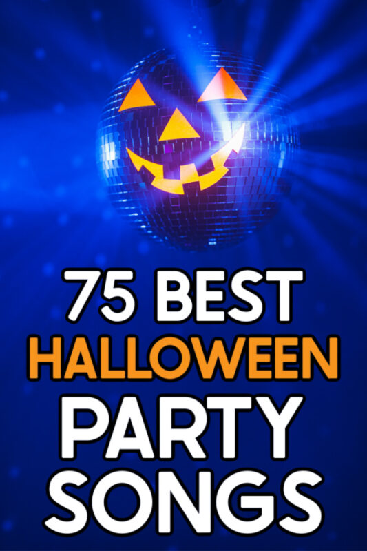 halloween party songs text on a pumpkin image