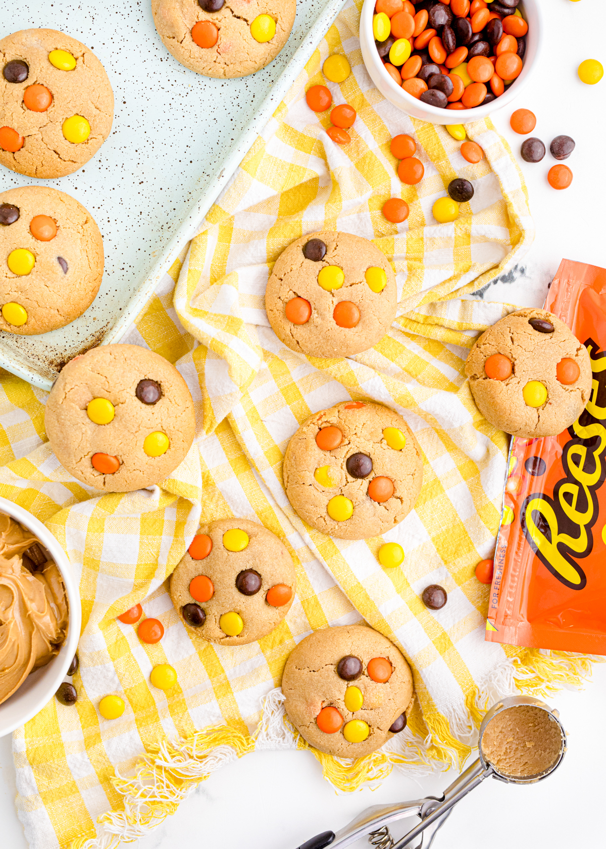 top down view of a bunch of Reees's pieces cookies