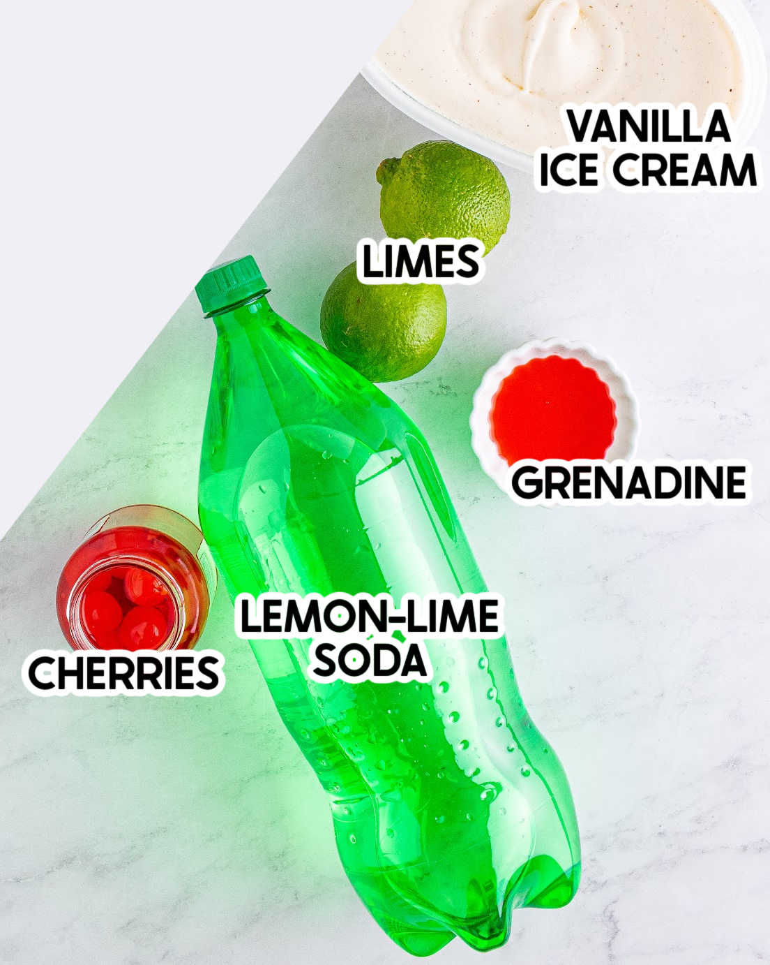 ingredients to make a shirley temple ice cream float