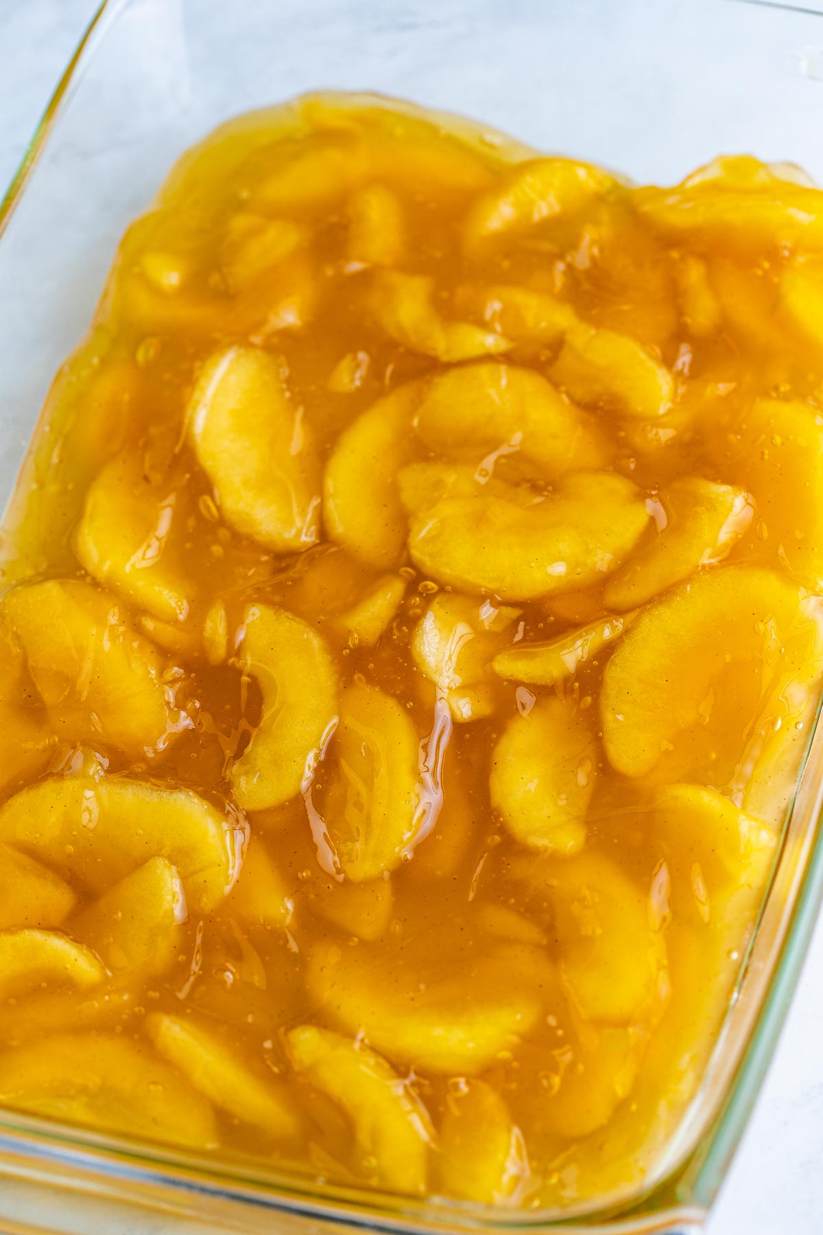 apple pie filling in a baking dish