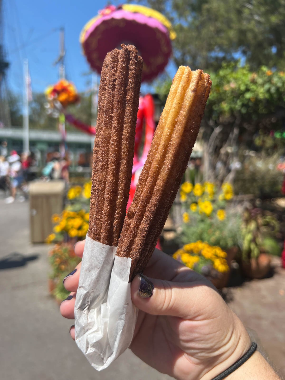hand holding a spicy chocolate churro folded in half