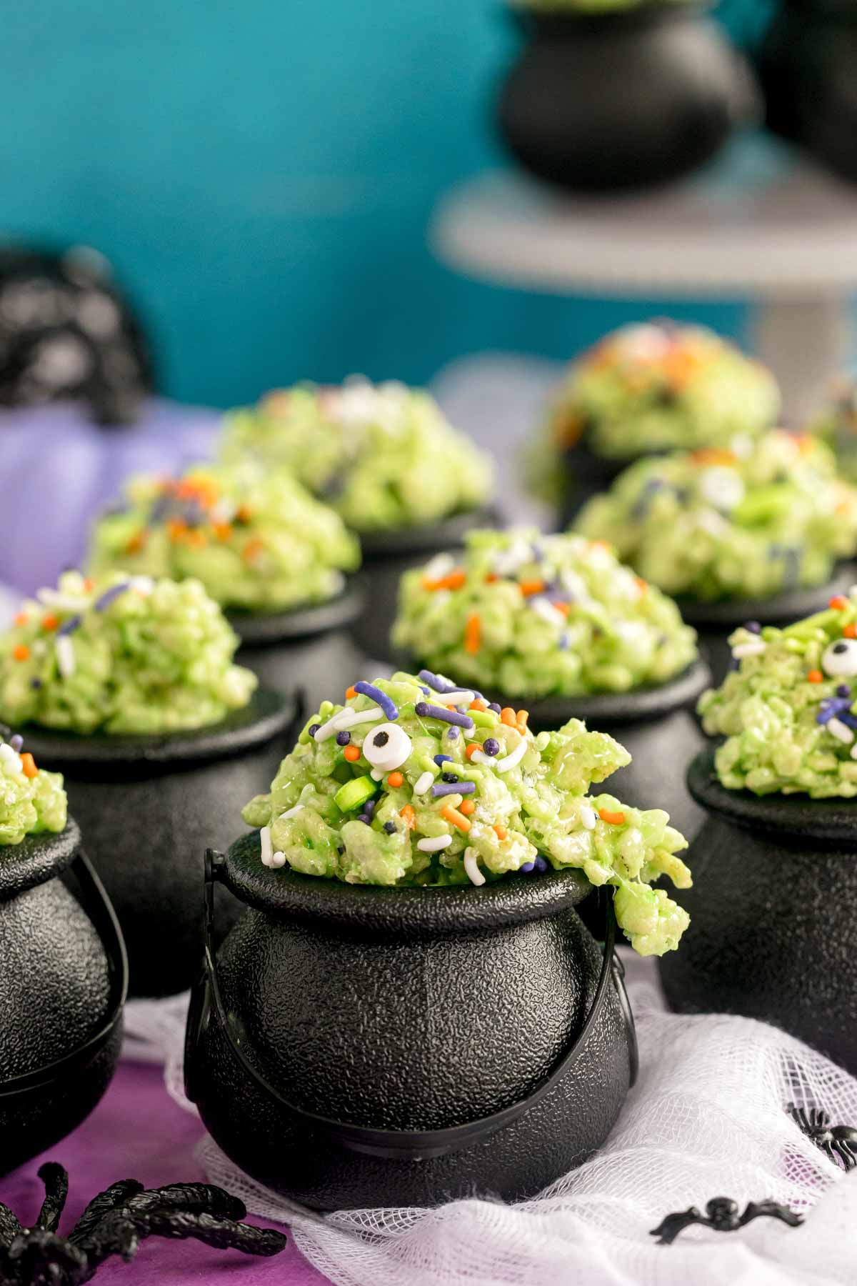 Cauldron cupcakes on a black Halloween plate